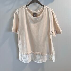 Anthropologie Dolan Layered Linen Cotton Blend Short Sleeve Top Size L